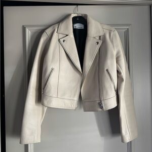 T by Alexander Wang Cropped White Cream Leather Moto Jacket